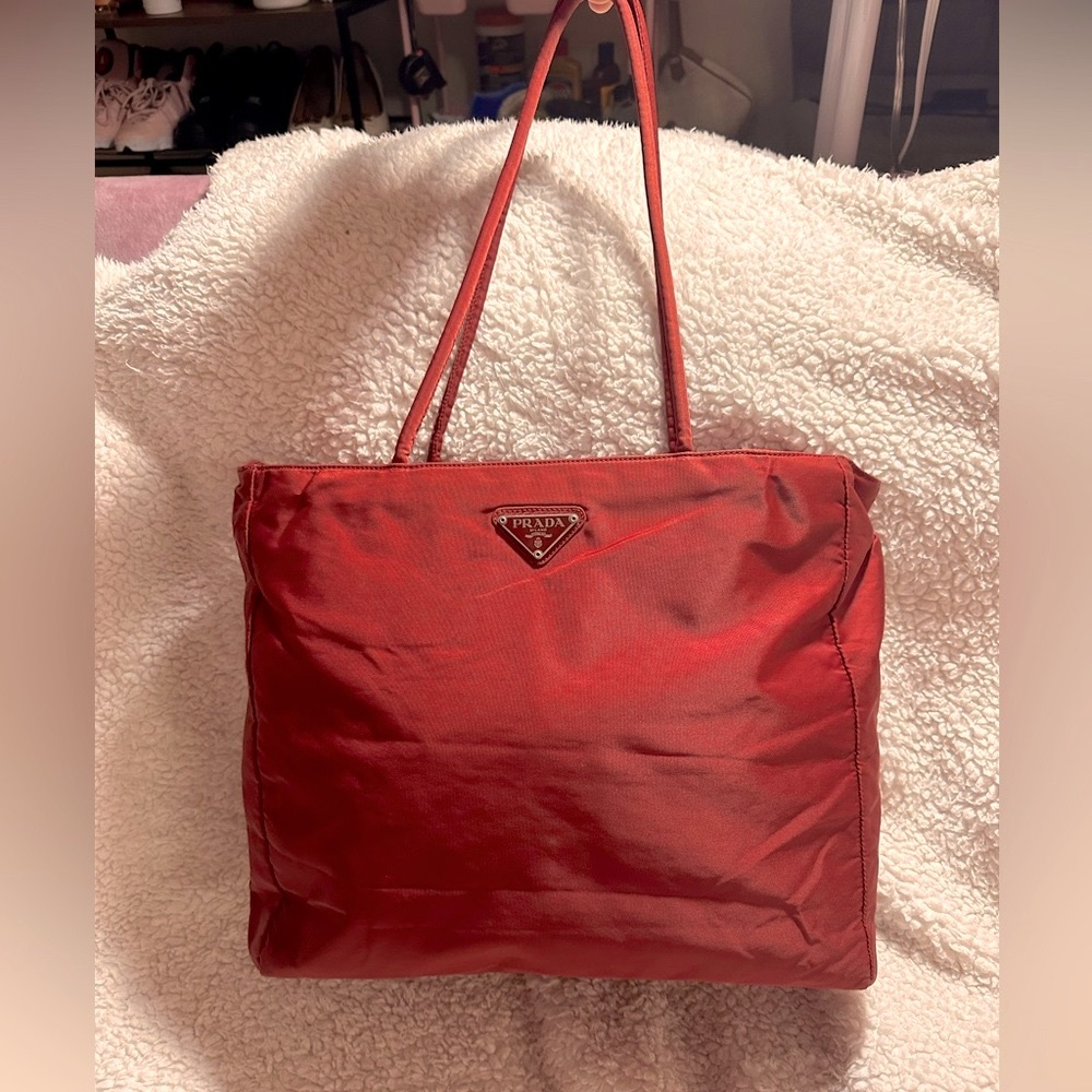 PRADA Burgundy Nylon Tote Shoulder Bag Purse